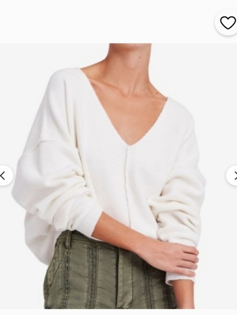 Oversized V-Neck Cream Sweater Sz M